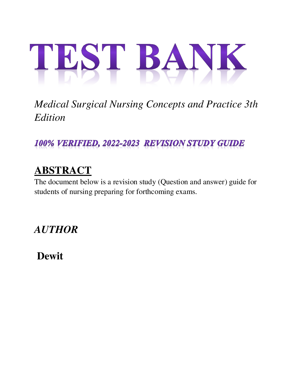 Preview image for Test bank Medical Surgical Nursing Concepts and Practice 3th Edition